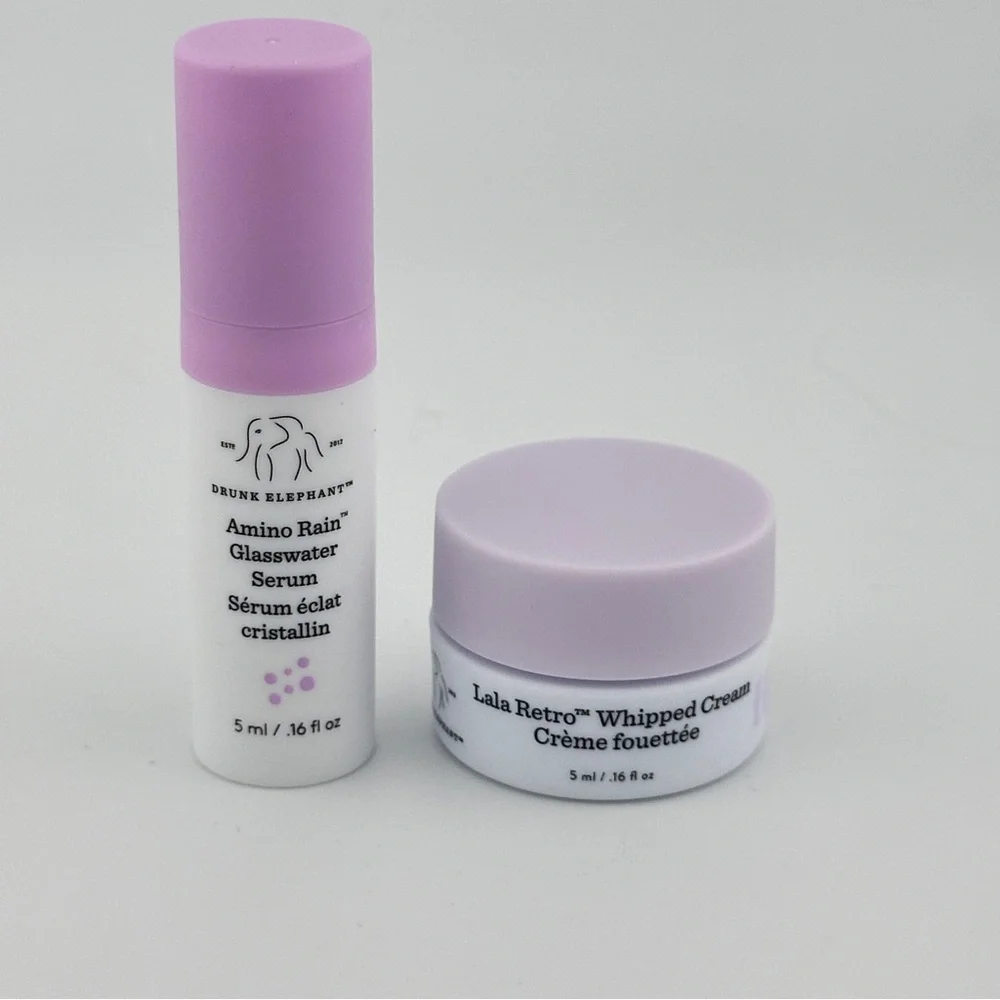 🆕 DRUNK ELEPHANT Amino Rain Glasswater Serum and Lala Retro Cream Sample Set